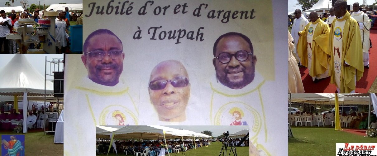 Côte d’Ivoire-Jubilés de sacerdoce: Toupa a vibré d’OR pour Sœur Mélanie et d’Argent pour les Pères Donatien Low et Thomas Djedje LEDEBATIVOIRIEN.NET