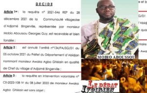 Officielle à Abidjan : la Justice délivre  la Grosse qui met fin à la crise de la chefferie d’Adjamé-Bingerville   Ledebativoirien.net