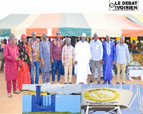 Kamoro Sous-préfecture de Tieningboué - inauguration d'un mini château d'eau (HVA) par le Conseil régional du Béré : plus de 10.000 âmes soulagées de pénurie d'eau par Dogomo Kanaté ledebativoirien.net